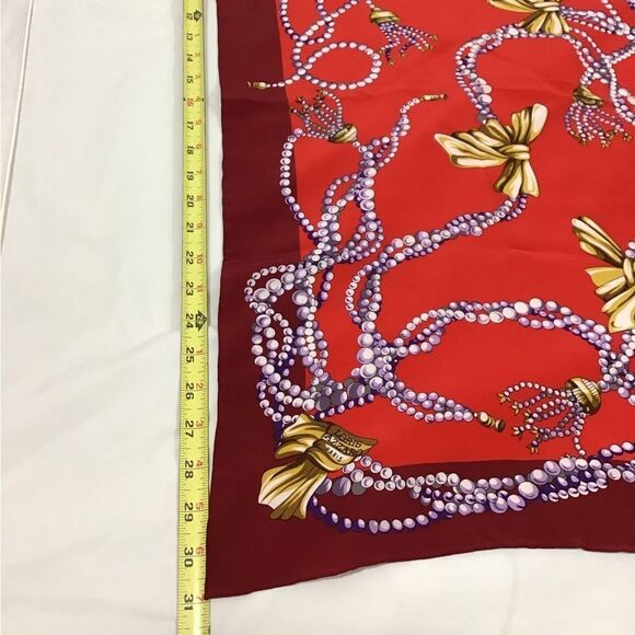 Vintage Loris Azzaro Paris Elegant Red Silk Scarf  Italian Designer - Picture 8 of 9